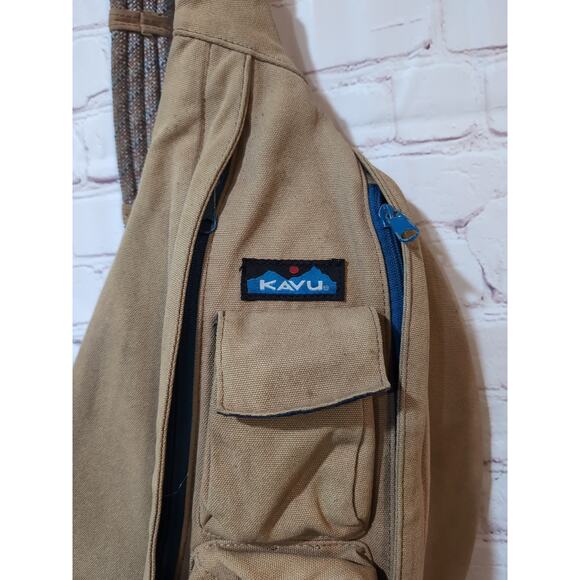 KAVU Rope Sling Bag Tan Adjustable Shoulder Strap Travel Canvas Crossbody Camp - Picture 3 of 12
